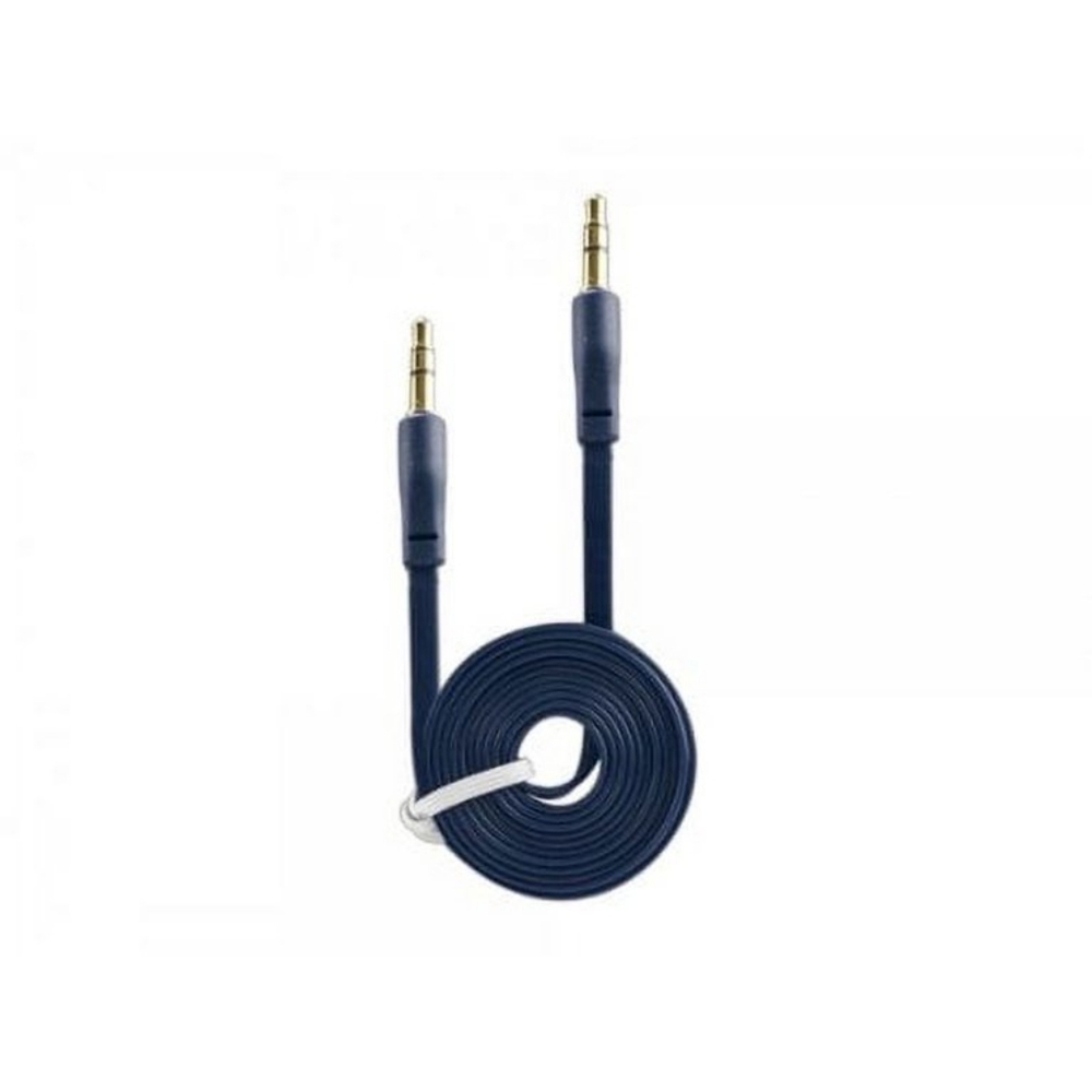 3.5mm Jack Auxiliary Aux Plug Stereo Cable | Dark Blue | Flat Wire Tangle Free